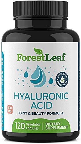 Hyaluronic Acid Dietary Supplement, 100 mg – 120 Vegetable Capsules – Joints, Bones and Connective Tissue Formula – Daily Anti Aging Beauty Serum for Healthy Skin, Hair and Eyes – by ForestLeaf