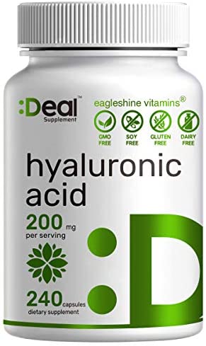 Hyaluronic Acid Supplements 200mg, 240 Capsules, 4 Months Supply, Improve Skin, Face, Hair, Nail Condition and Support Healthy Joints, Bones & Connective Tissue