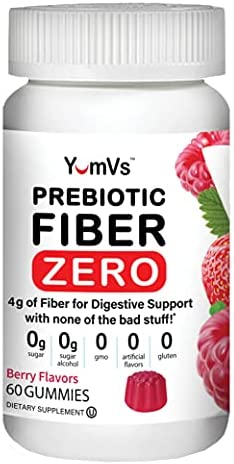 Prebiotic Fiber Zero Gummies by YumVs | Keto Friendly Sugar Free Supplement for Women & Men | 4 g Fiber for Digestive Support | Natural Berry Flavor Chewables-60 Count