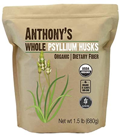 Anthony’s Organic Whole Psyllium Husks, 1.5 lb, Dietary Fiber, Gluten Free, Non GMO, Keto Friendly