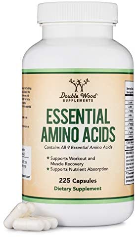 Essential Amino Acids – 1 Gram Per Serving Powder Blend of All 9 Essential Aminos (EAA) and all Branched-Chain Aminos (BCAAs) (Leucine, Isoleucine, Valine) 225 Capsules by Double Wood Supplements