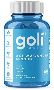 ASHWA Vitamin Gummy by Goli Nutrition – Ashwagandha and Vitamin D Gummies – Relax. Restore. Unwind. (Mixed Berry, KSM-66, Vegan, Plant Based, Non-GMO, Gluten-Free & Gelatin Free – 60 Count)