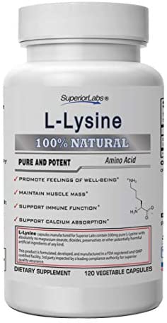 Superior Labs – Best L-Lysine NonGMO – Dietary Supplement –500 mg Pure Active L-Lysine – 120 Vegetable Capsules – Supports Calcium Absorption – Immune System & Respiratory Health Support