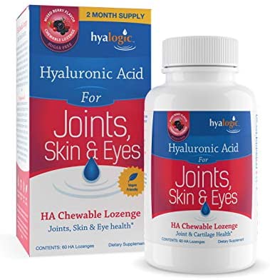 Hyalogic Hyaluronic Acid Chewables- Great Tasting Berry Flavored (120 mg per 2 ) – Defy Aging Naturally – Sugar Free HA Supplement for Joint Support, Skincare & Eye Health