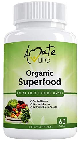 Organic Superfood Greens Fruits and Veggies Complex- Best Dietary Supplement with 14 Greens and 14 Fruits & Vegetables- Rich in Antioxidants- All-Natural Organic Ingredients- Non-GMO 60 Tablets