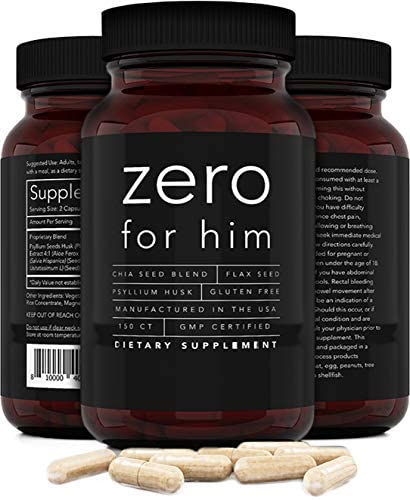 Zero for Him Dietary Fiber Supplement for Men (150caps) Strong Vegan Fiber Pills, Psyllium Husk, Flax Seeds and Chia Seeds Pure Supplement for Digestive Health, for Men Seeking Clean and Fun Night
