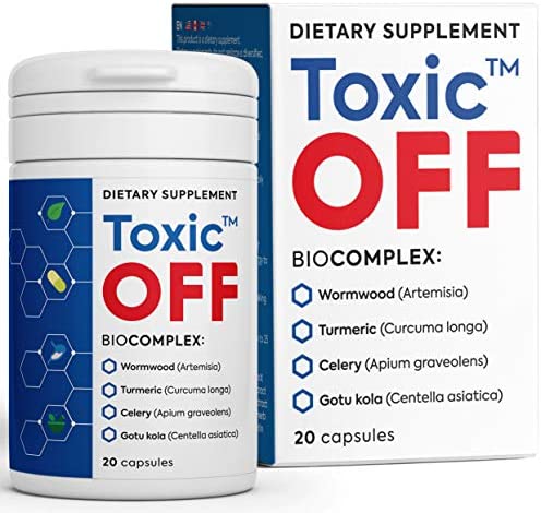 Toxic Off Detox Herbal Supplement, 20 Dietary Capsules – Whole Body Flush – Natural, Non GMO, Pure Vegan Gut Health Reset Support Vitamins with Turmeric, Celery, Gotu Kola