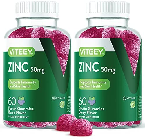 Zinc 50MG Gummies for Healthy Immune Support – for Adults and Teens – Dietary Supplement, Pectin Based, Vegan, Gelatin Free, Gluten Free, Vegetarian, Berry Flavor Chewable Gummy [60 Count 2 Pack]