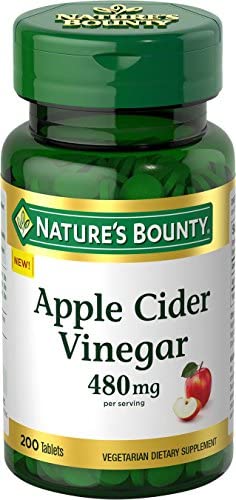 Nature’s Bounty Apple Cider Vinegar Dietary Supplement, Supports Energy Levels and Metabolism, Plant Based, 480mg, 200 Tablets